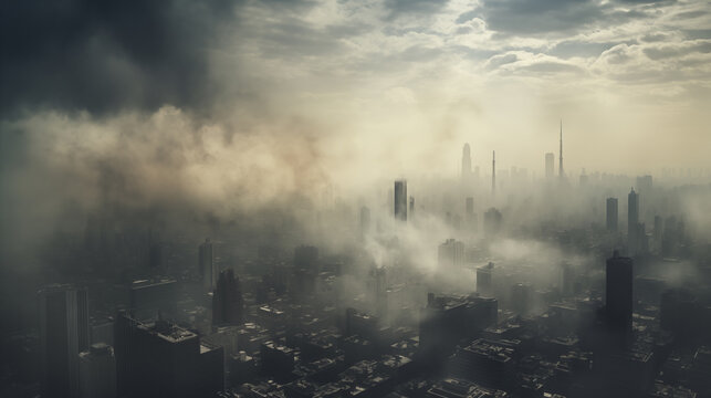 Cityscape with Smoke, PM 2.5 Air Pollution Concept.