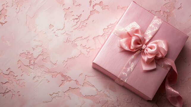 Gift box in pink with a bow on a light background