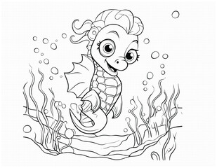 Cute Seahorse Coloring Pages for Kids 