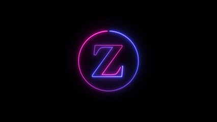 Abstract Blue Purple Neon Letter Icon Illustration on black background.