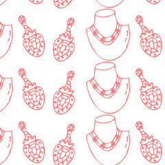 Seamless pattern of sketches mannequin and jewerly. Vector illustration isolated. Can used for textile, wrapping paper, cover design, beauty background. 