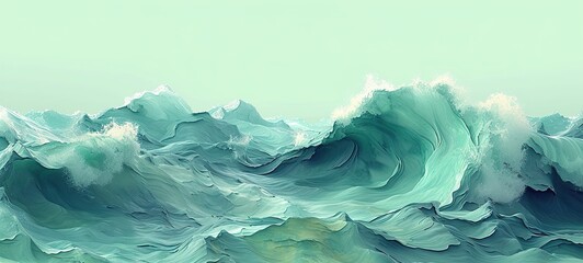 Horizontal seamless pattern of surging waves in a turquoise line - obrazy, fototapety, plakaty