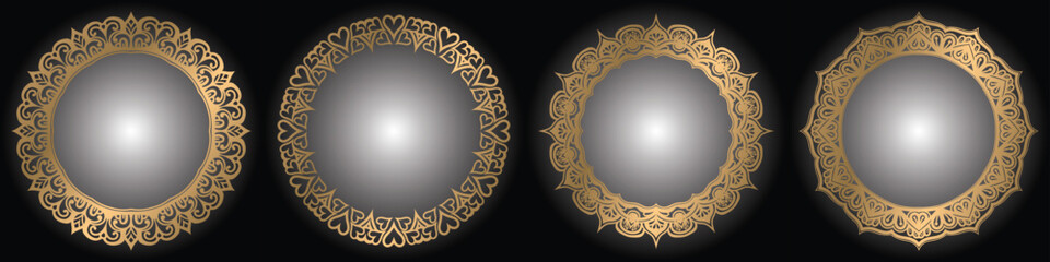 golden coloring mandala art frame, decorative circle design.