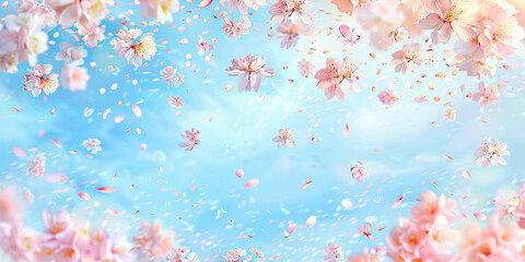 pink blossoms falling from the sky with an empty background, - obrazy, fototapety, plakaty