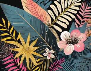Boho Tropical Florals in Pink, Green and Gold