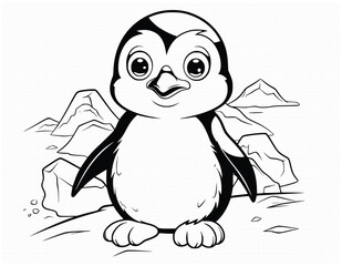 Cute Penguin Coloring Page Drawing For Kids 