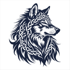 Obraz premium Celtic style wolf, generative ai, vector illustration, isolated in white background.