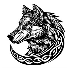 Obraz premium Celtic style wolf, generative ai, vector illustration, isolated in white background.