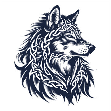 Celtic style wolf, generative ai, vector illustration, isolated in white background.