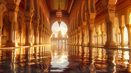Majestic serenity, a grand mosque under a clear sky, symbolizing cultural heritage and architectural grandeur