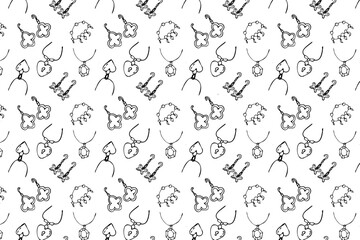 Fototapeta na wymiar Seamless pattern of beauty female elements jewerly earrings and necklace. Vector illustration can used for textile, wrapping, scrapping, beauty fashion background