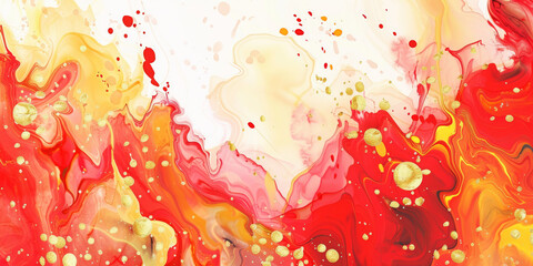 Abstract painting with red and yellow colors, white and yellow streaks. Suitable for contemporary art, interior decoration, backgrounds, Golden and red Japanese style abstract watercolor background