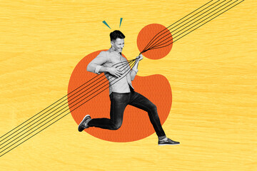 Abstract template graphics collage image of cool guy playing big huge guitar strings isolated...