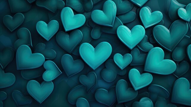 a bunch of blue hearts that are in the shape of a heart on a dark blue background with room for text.