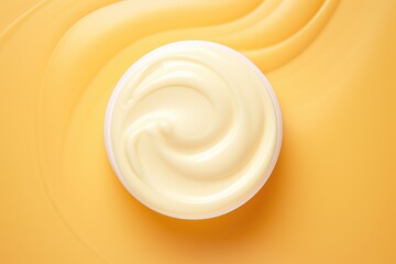 Pristine white cream elegantly swirled on a radiant yellow backdrop, capturing the essence of a close up cream product