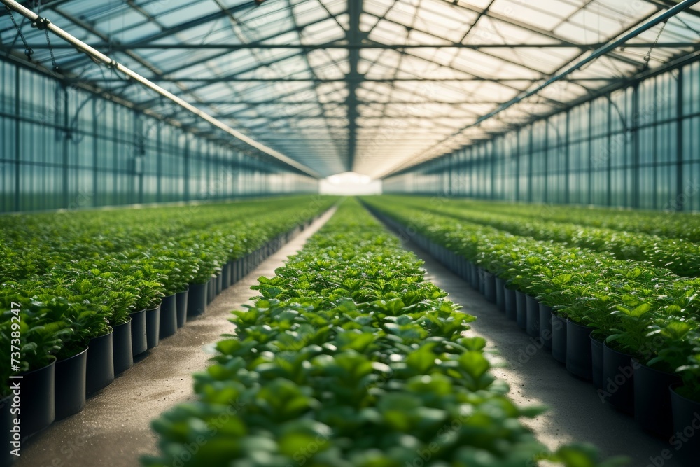 Poster seedlings in a greenhouse. background with selective focus and copy space