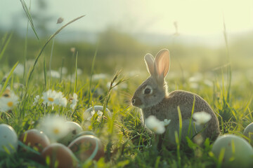 Cute little bunny and easter eggs - 737390498
