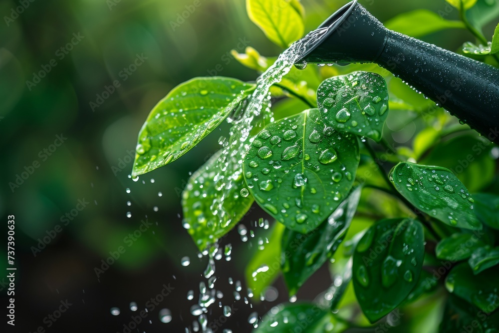 Poster Watering and irrigation concept. Backdrop with selective focus and copy space