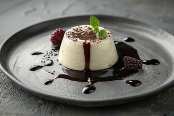 Sweet restaurant pudding. Isolated food photography