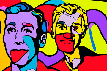 Pop art portrait of twins, brother and sister