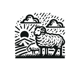 Beautiful sheep on the farm vector illustration	
