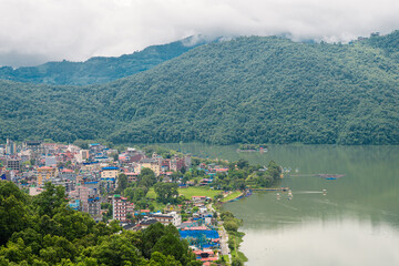 views of phewa lake in pokhara, nepal