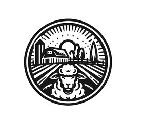 Obraz premium Beautiful sheep on the farm vector illustration 