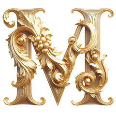 An ornate Heraldic style golden M letter cutout