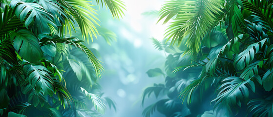 Fototapeta na wymiar Lush Tropical Foliage Under the Summer Sun, Creating a Peaceful and Inviting Outdoor Environment