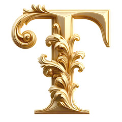 An ornate Heraldic style golden T letter cutout - obrazy, fototapety, plakaty