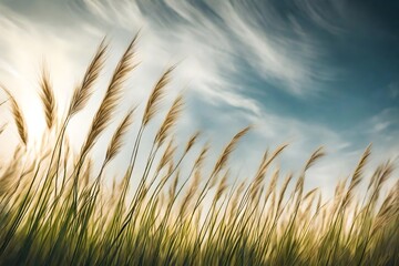 The subtle beauty of a field of tall grass swaying in the wind under a clear sky. - Powered by Adobe