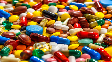 Illustrate the colorful world of healthcare and medication with this vibrant mosaic of pills and capsules, perfect for discussions on pharmaceutical diversity and wellness.