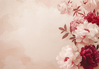 peonies in a corner on a beige background in the styl