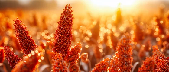 Poster Lush Field with Colorful Millet and Sorghum, Symbolizing Agricultural Richness and the Harvest Season in a Vibrant Outdoor Setting © Jahid