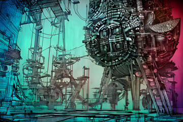 Obraz premium colorful iridescent background, phosphorescent abstract painting