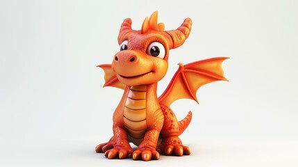 A playful and charming 3D illustration of a cute dragon, designed with vibrant colors and intricate details. This adorable creature is set against a crisp white background, making it perfect