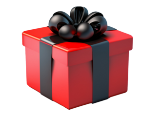3d red gift box with black ribbon