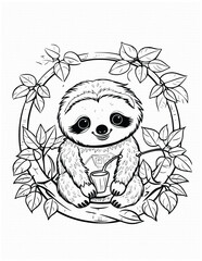 Cute Sloth In Forest Coloring Page For Kids