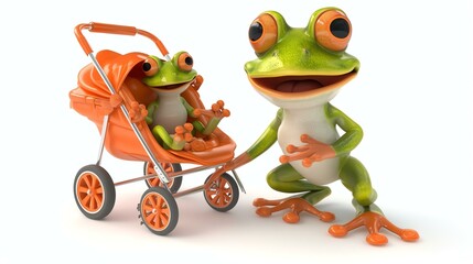 A delightful 3D illustration of an adorable frog working as a nurturing nanny. This charming image showcases the frog's caring nature, making it perfect for family-oriented designs and child