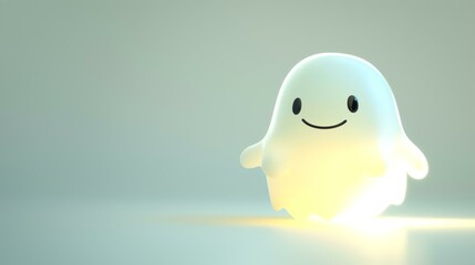 A charming and playful 3D ghost character floats on a clean white background. This adorable spirit is perfect for Halloween designs, friendly illustrations, and cute animations.
