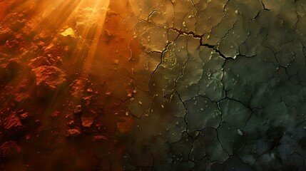 Sunlight filtering through a textured sky onto cracked earth. natural beauty, serene and raw. perfect for backgrounds. AI