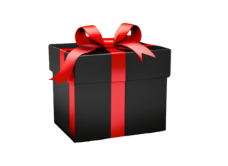3d black gift box with red ribbon