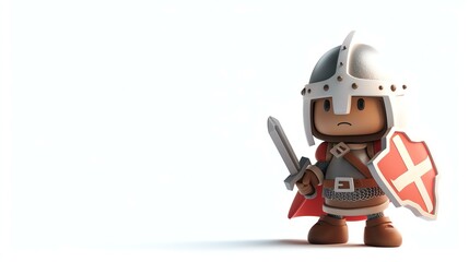 Naklejka premium A delightful 3D cute knight character, perfect for adding a touch of whimsy to any project. This adorable knight stands proudly on a white background, ready to embark on exciting adventures.