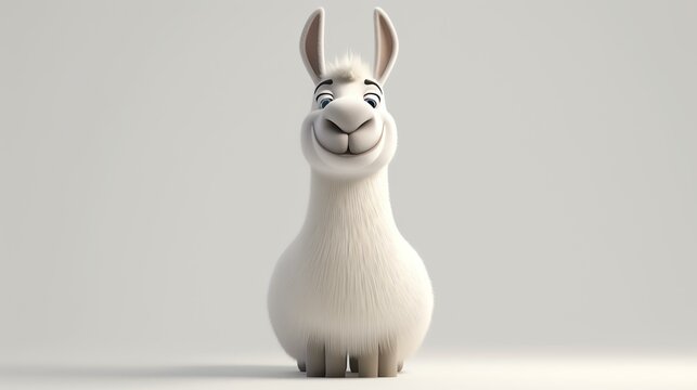 A delightful 3D render of a cute and fluffy llama, perfectly capturing its adorability and charm. This endearing llama stands on a pristine white background, ready to add a touch of whimsy t