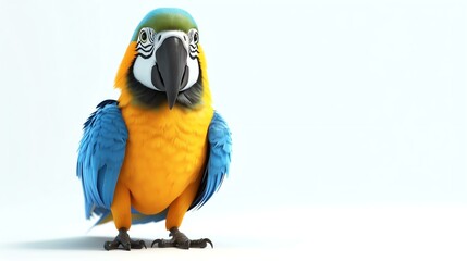 A 3D rendered adorable parrot perched on a pure white background. Its vibrant colors and intricate details make this image perfect for adding a playful touch to any project.