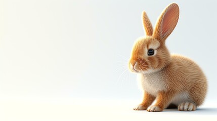 A charming 3D depiction of a cute rabbit, rendered with intricate details, set against a pristine white background, perfect for various design projects.