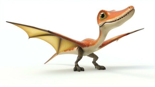 A delightful 3D rendering of a captivating and adorable pterodactyl, with vibrant colors and intricate details, set against a pristine white background. Perfect for adding a touch of prehist
