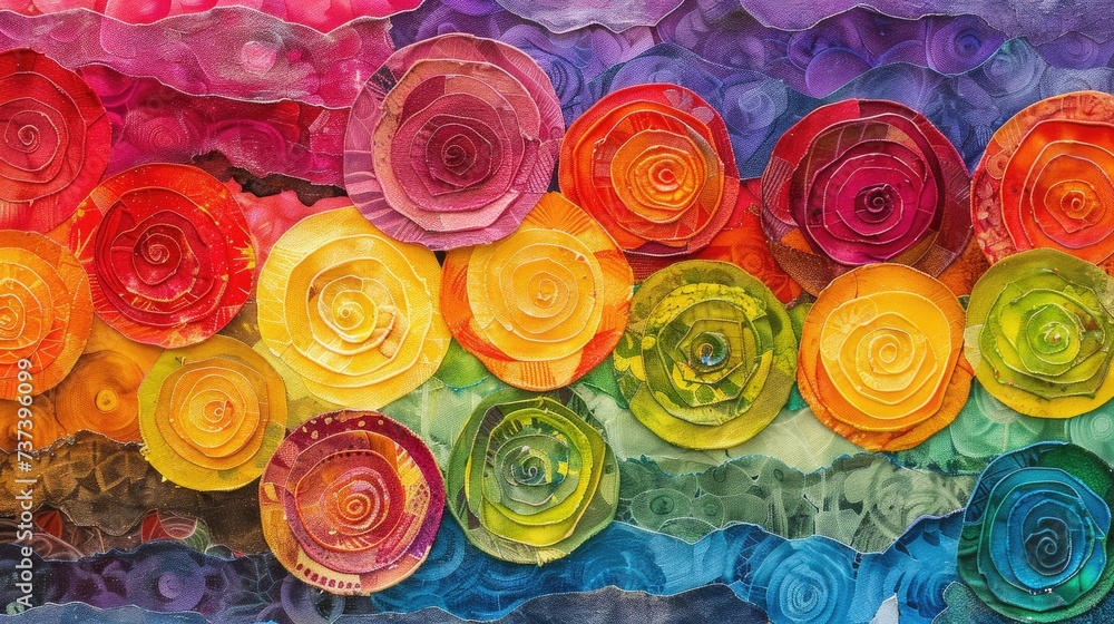 Aufkleber art wallpaper on canvas. vibrant mixed media composition with overlapping circular shapes and textur