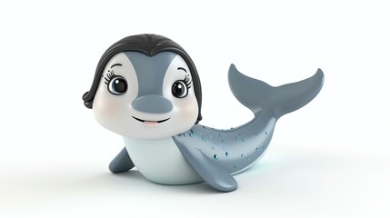 A charming 3D illustration of a cute selkie, a mythical creature with the ability to transform from a seal to a human. With its innocent eyes and adorable expression, this enchanting selkie
