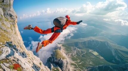 Free falling skydiver in the sky. AI generated.